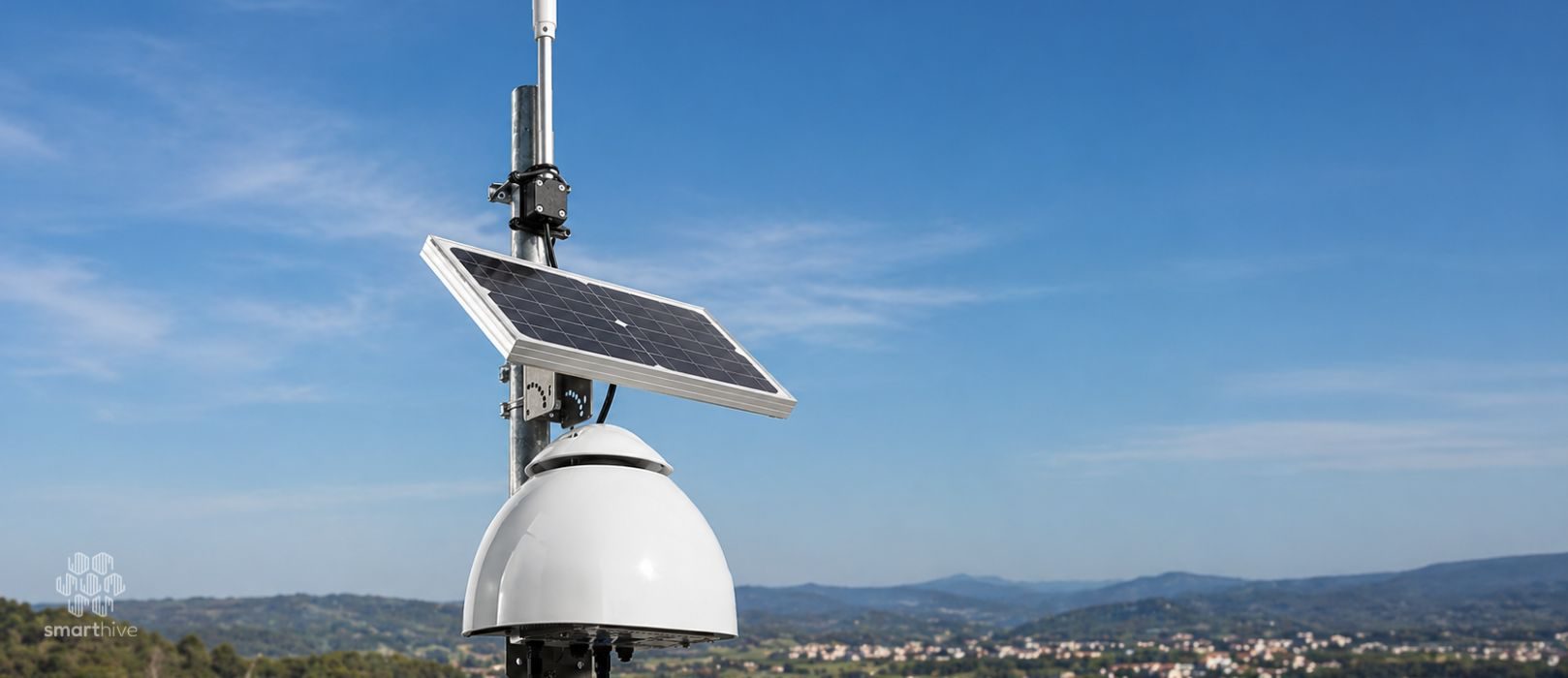 Estação de monitorização ambiental multisensor com sensores IoT para qualidade do ar, meteorologia e ruído em ambiente exterior